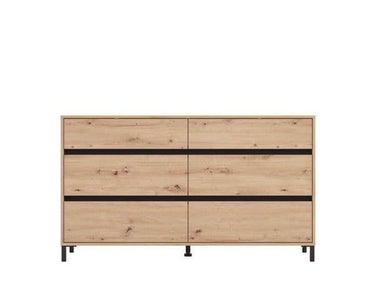 Zavaro Industrial Oak Effect Six-Drawer Wide Chest for Elegant Storage - UK Luxury Furniture